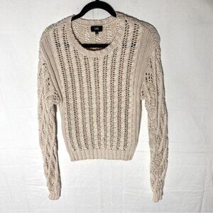 Line Cream Cotton Chunky Knit Scoop Neck Long Sleeve Pullover Sweater XS